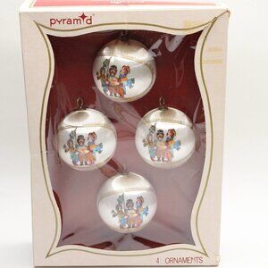 4 Vintage Pyramid Satin-Sheen Ornaments